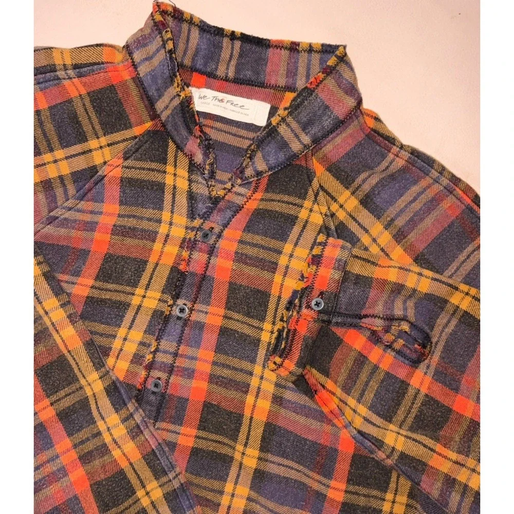 Free People We The Free Plaid Summer Daydream Shirt Large Oversized Grunge Combo